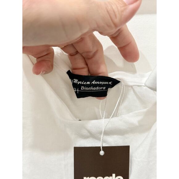 NWT Myriam Arroyave Asymmetric Sleeve Semi Sheer Cover-Up Midi Dress White S/M - Picture 3 of 3